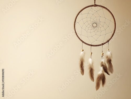 A dreamcatcher against a plain light-colored background