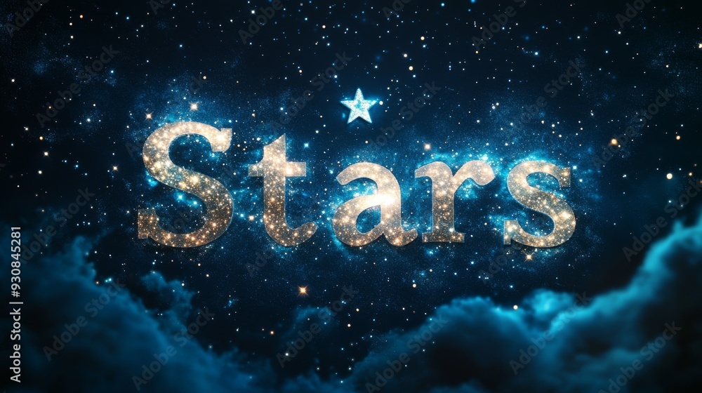 Serene Night Sky with 3D Stars Text Sign - Closeup Outdoor Composition Serene Night Sky with 3D Stars Text Sign - Closeup Outdoor Composition
