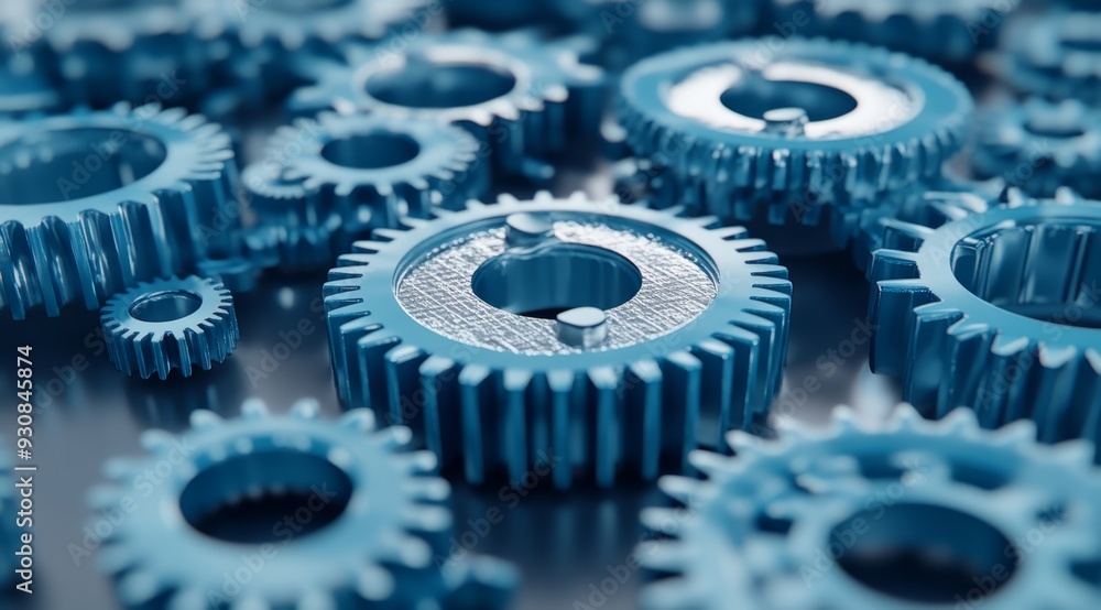 The blue metal gears symbolize teamwork, precision, and the dynamic nature of machinery, highlighting collaborations role in efficiently achieving shared goals for successful outcomes The blue metal gears symbolize teamwork, precision, and the dynamic nature of machinery, highlighting collaborations role in efficiently achieving shared goals for successful outcomes