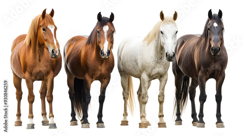 horse collection (portrait, standing), animal bundle isolated on a white background as transparent PNG