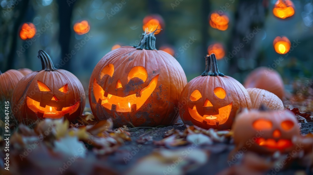 Fototapeta premium Pumpkin .Halloween, October, Autumn, Spooky, Scary, jack-o-lantern, carved pumpkin, hallows eve