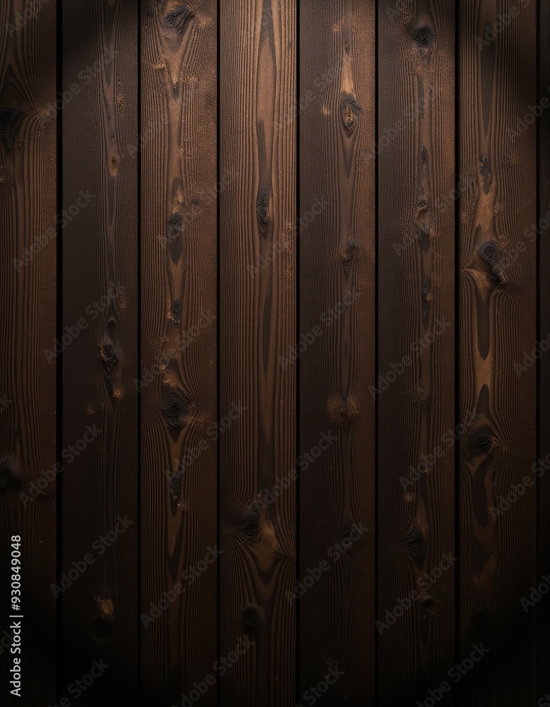 Close-up view of a dark wooden panel wall with visible knots and grain patterns, emanating a rustic and natural aesthetic. Close-up view of a dark wooden panel wall with visible knots and grain patterns, emanating a rustic and natural aesthetic.