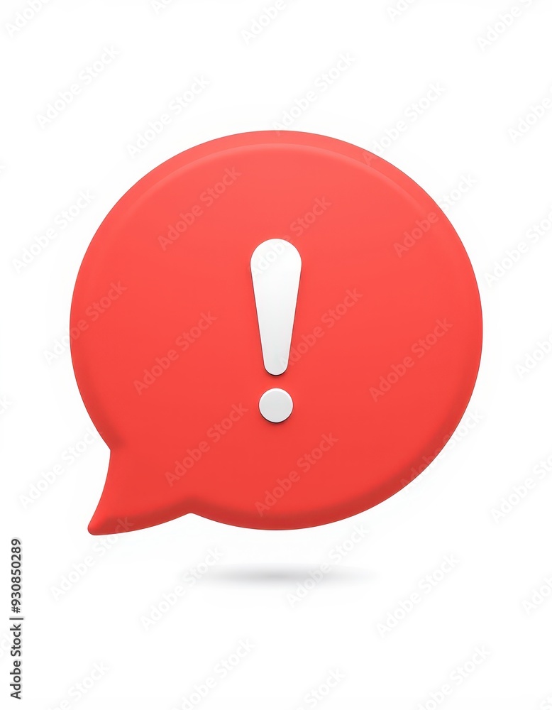A red speech bubble icon with a white exclamation mark, symbolizing an alert or important message against a white background. A red speech bubble icon with a white exclamation mark, symbolizing an alert or important message against a white background.