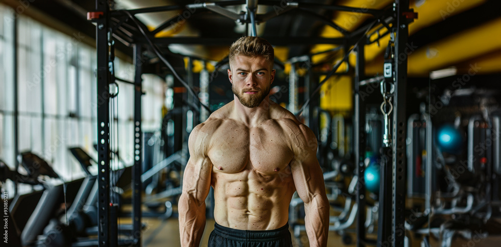 Muscular man posing confidently in a gym during daylight Muscular man posing confidently in a gym during daylight