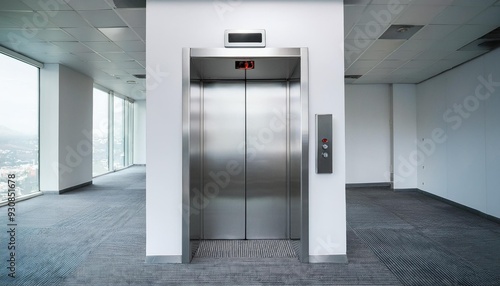 Obraz na płótnie Blank silver closed elevator in office floor interior mock up