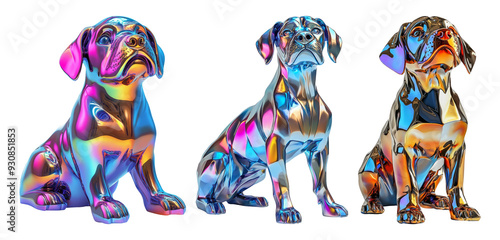 Colorful dog statues isolated on transparent background perfect for artistic and creative themed projects high quality and vibrant sculpture for commercial use