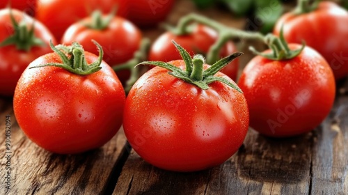 Fresh Red Tomatoes on Wooden Background