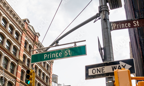 Canvas Print Prince Street sign at the intersection of Prince Street and Broadway in Soho