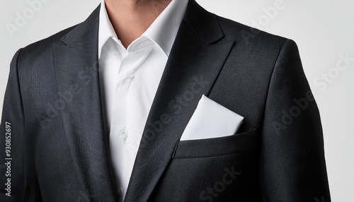 Blank white folded pocket square classic suit mockup, front view