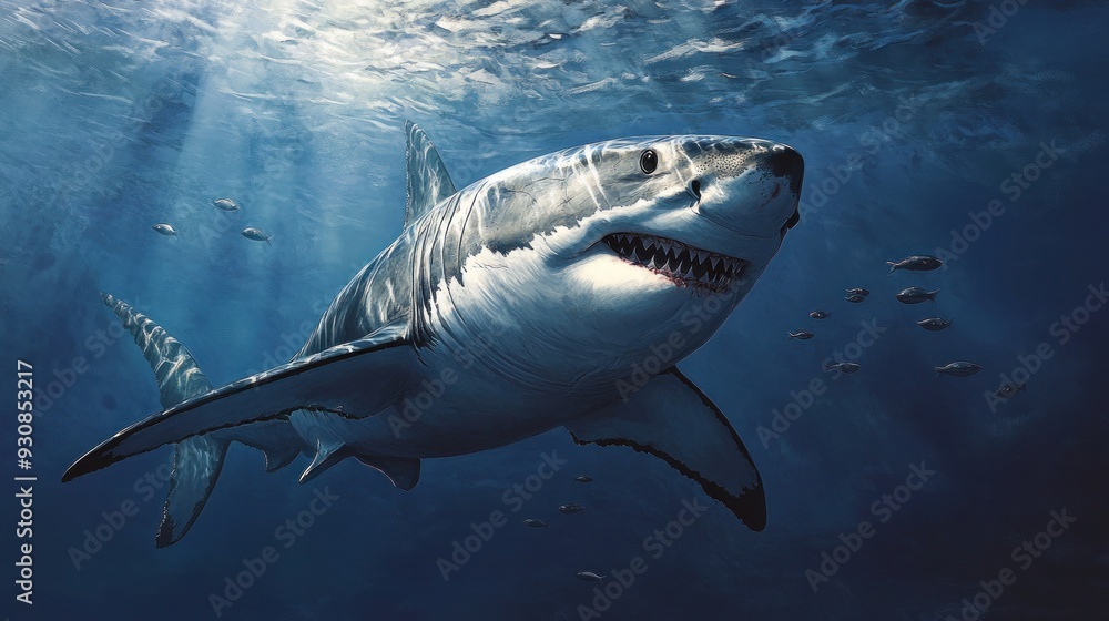 Fototapeta premium Great White Shark in the Deep Blue