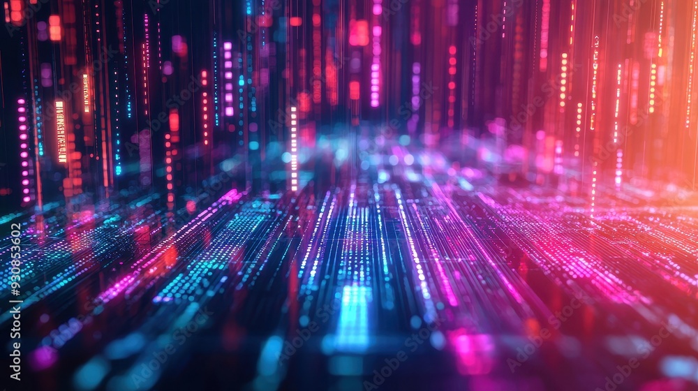 Abstract Digital Technology Background with Neon Lights