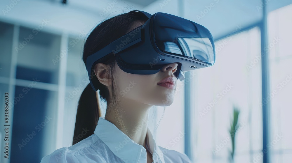 Young Woman Experiencing Virtual Reality With VR Headset Young Woman Experiencing Virtual Reality With VR Headset