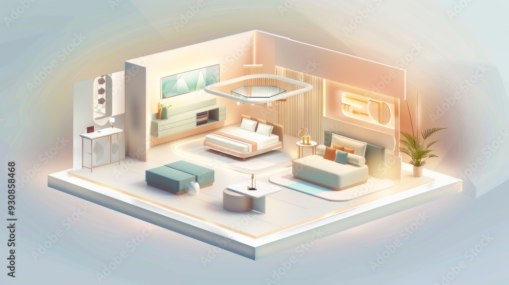 Modern living space with a creative blend of textures and colors showcasing a futuristic aesthetic with sleek lines soft lighting and a playful use of contrasting elements Modern living space with a creative blend of textures and colors showcasing a futuristic aesthetic with sleek lines soft lighting and a playful use of contrasting elements