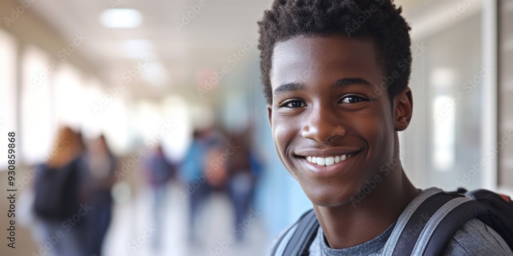 Smiling Teen in School Hallway