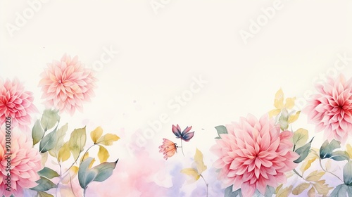 Delicate Watercolor Floral Design with Soft Pink Dahlias