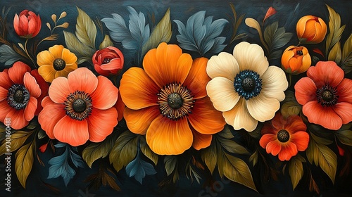 Wallpaper Mural A Still Life Painting of Colorful Flowers with Green Leaves Torontodigital.ca