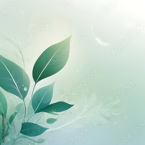 Lush green leaves contrast against white lines on a light green background. Suitable for ecofriendly designs or naturethemed projects