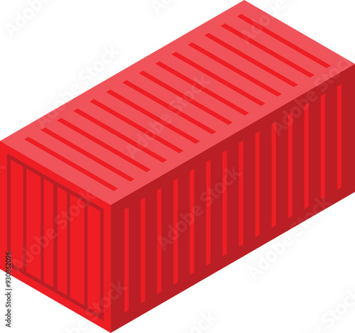 Large metal shipping container standing up, for transporting freight overseas on container ships