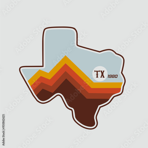 Texas Sticker with Nature Retro Lines Perfect for Print, Apparel, etc