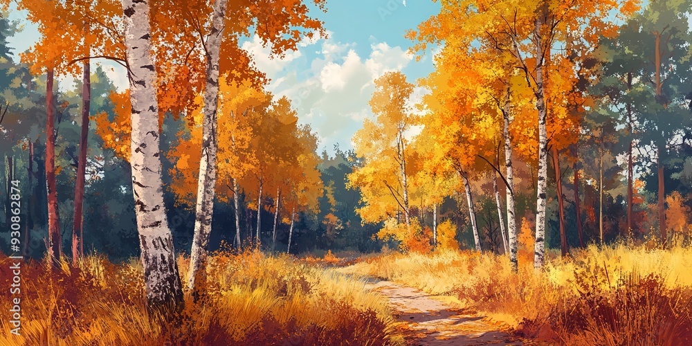 Fototapeta premium Beautiful autumn landscape, autumn forest on a sunny day