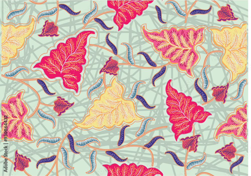 Batik motif with plant patterns, a very beautiful motif from Indonesia Batik motif with plant patterns, a very beautiful motif from Indonesia