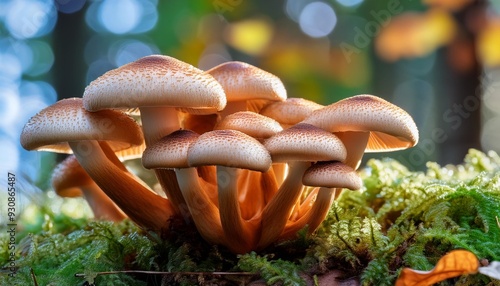 armillaria mellea commonly known as honey fungus a basidiomycete fungus in the genus armillaria close up photo