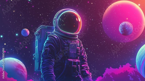 Wallpaper Mural Astronaut in Space with Colorful Planets and Stars Torontodigital.ca