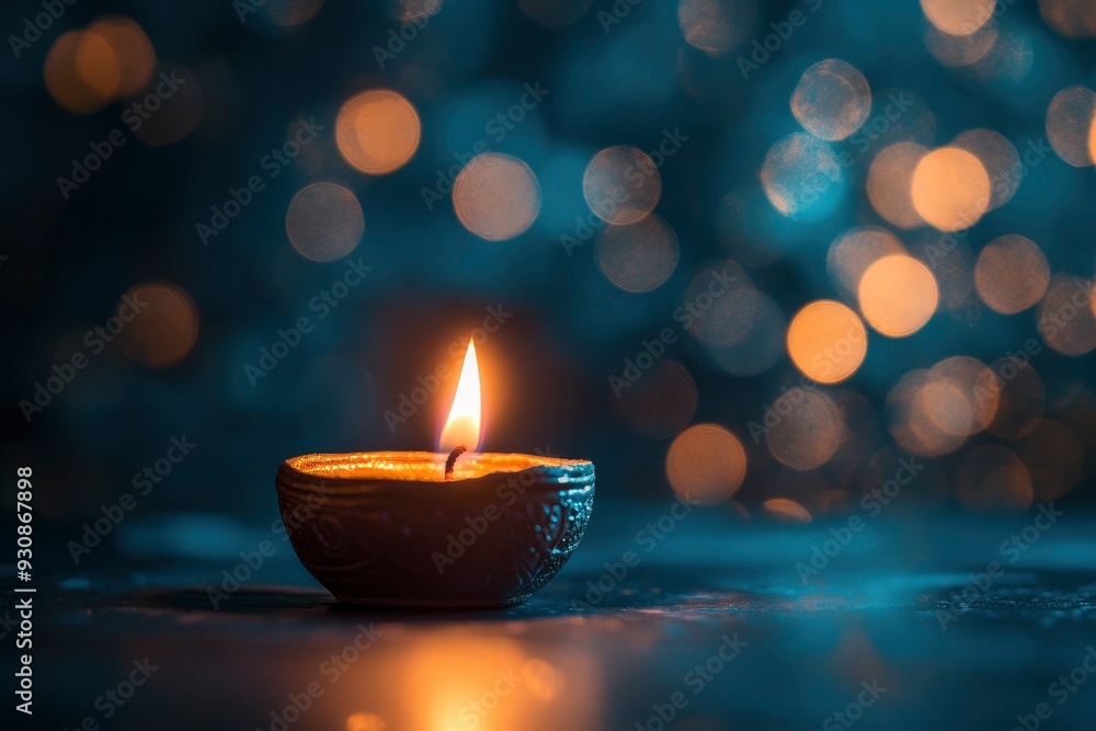 Candle light and bokeh background celebrate Indian Holiday Diwali with generative ai Candle light and bokeh background celebrate Indian Holiday Diwali with generative ai