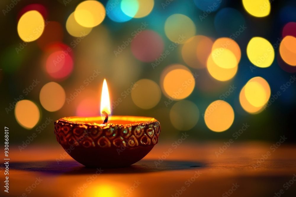 Candle light and bokeh background celebrate Indian Holiday Diwali with generative ai Candle light and bokeh background celebrate Indian Holiday Diwali with generative ai