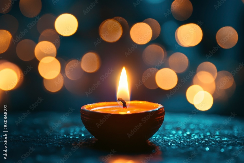 Candle light and bokeh background celebrate Indian Holiday Diwali with generative ai Candle light and bokeh background celebrate Indian Holiday Diwali with generative ai