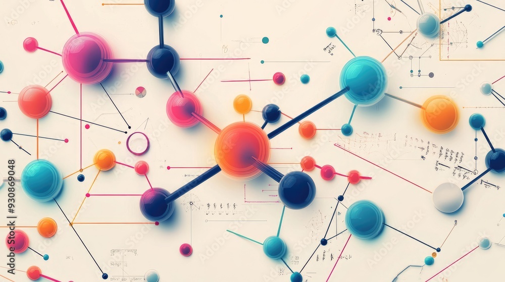 Colorful molecular diagrams with labeled chemical elements and scientific tools arranged in an abstract design. Colorful molecular diagrams with labeled chemical elements and scientific tools arranged in an abstract design.