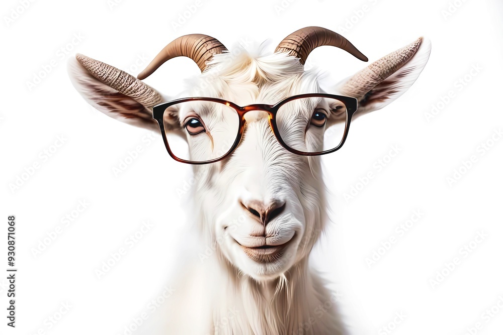 white goat with glasses smiling white goat with glasses smiling