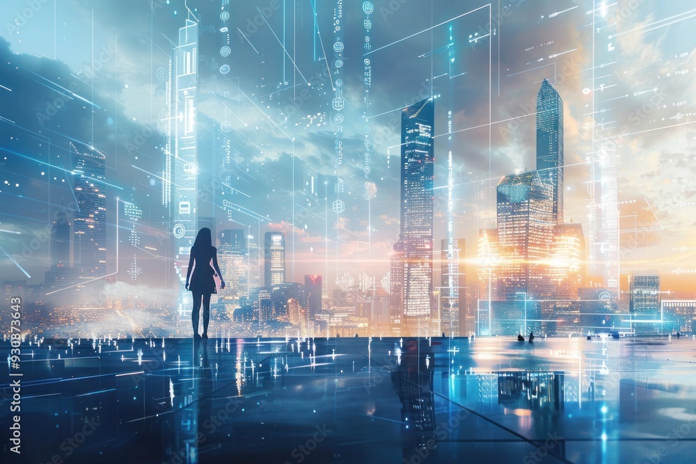 An inspiring scene depicting a futuristic urban landscape bathed in light, with advanced AI-driven solutions enhancing human potential and fostering a collective surge in productivity across the globe An inspiring scene depicting a futuristic urban landscape bathed in light, with advanced AI-driven solutions enhancing human potential and fostering a collective surge in productivity across the globe