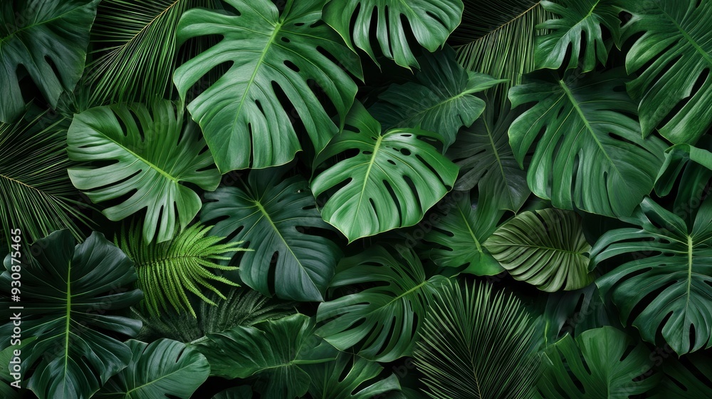 Group background of dark green tropical leaves ( monstera, palm, coconut leaf, fern, palm leaf,bananaleaf) Panorama background. concept of nature , ai Group background of dark green tropical leaves ( monstera, palm, coconut leaf, fern, palm leaf,bananaleaf) Panorama background. concept of nature , ai