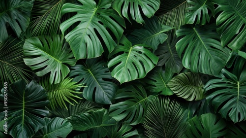 Wallpaper Mural Group background of dark green tropical leaves ( monstera, palm, coconut leaf, fern, palm leaf,bananaleaf) Panorama background. concept of nature , ai Torontodigital.ca