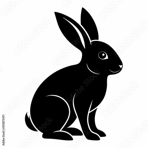 Rabbit silhouette in vector. Easter bunny, Can be used as a stencil or template for festive decorations, postcards, shop windows