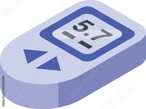 Glucose meter showing blood sugar level icon in isometric style isolated on white background