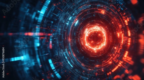 Wallpaper Mural Abstract Digital Tunnel with Glowing Red and Blue Lines Torontodigital.ca