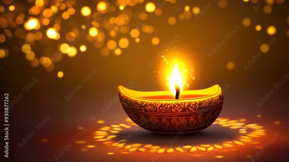 Oil lamps lit on colorful rangoli during diwali celebration, copy-space with generative ai Oil lamps lit on colorful rangoli during diwali celebration, copy-space with generative ai