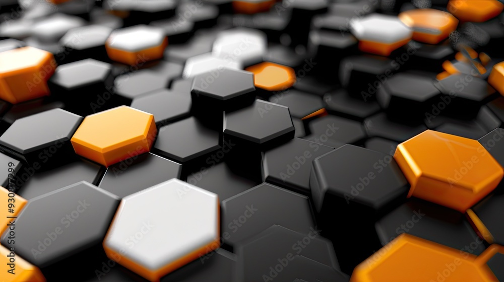 Abstract Hexagon Pattern in Black, Orange and White Abstract Hexagon Pattern in Black, Orange and White