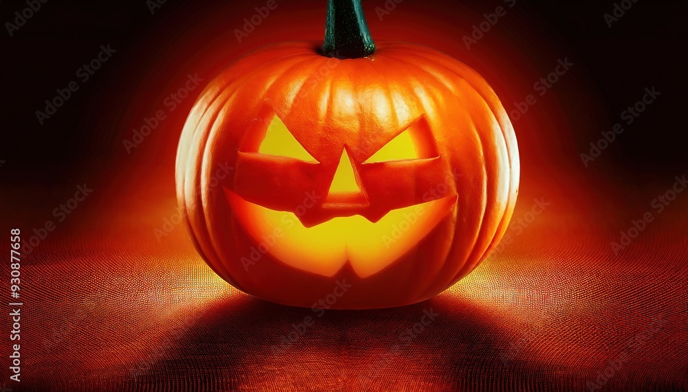 Glowing Halloween Jack-o'-Lantern on Dark Background Glowing Halloween Jack-o'-Lantern on Dark Background