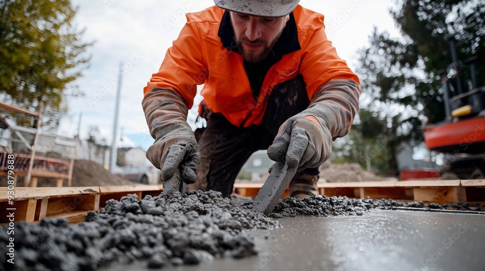 Construction Worker Spreading Concrete. Construction Worker Spreading Concrete.