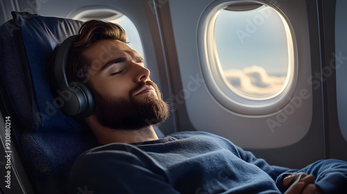 A bearded man is sleeping o...
