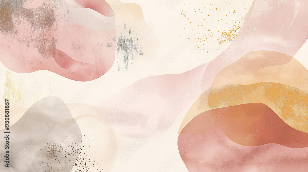 Fototapeta premium abstract watercolor background with soft pastel colors and large brush strokes, in shades of blush pink, beige, mustard, pale green, and grey-cream white