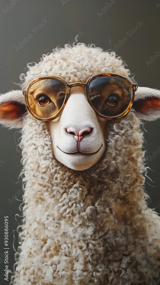 Sheep wearing sunglasses, playful portrait Sheep wearing sunglasses, playful portrait