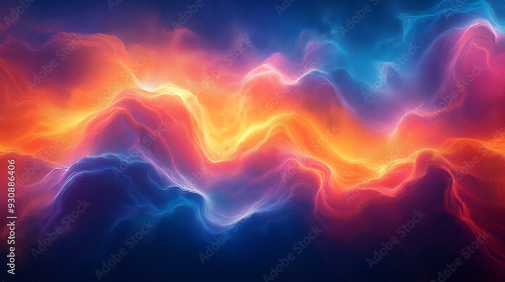 Abstract digital art with vibrant blue and orange waves against a dark blue background. Abstract digital art with vibrant blue and orange waves against a dark blue background.