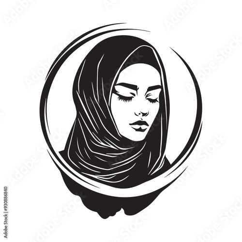 Portrait of a Muslim woman in a hijab logo design vector.