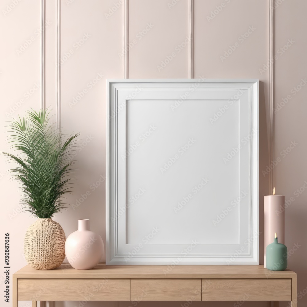 Mockup plain white frame in interior background, room with light pastel colors, 3d rendering Mockup plain white frame in interior background, room with light pastel colors, 3d rendering
