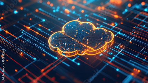 A digital rendering of a cloud icon surrounded by network lines, representing cloud based network services.