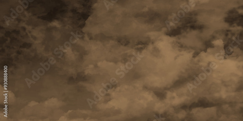 Abstract light and dark brown clouds over the fog and smoke hover in the sky like a hazy morning mist, modern dark and dramatic brown smoke clouds in the sky grunge black background with copy space.